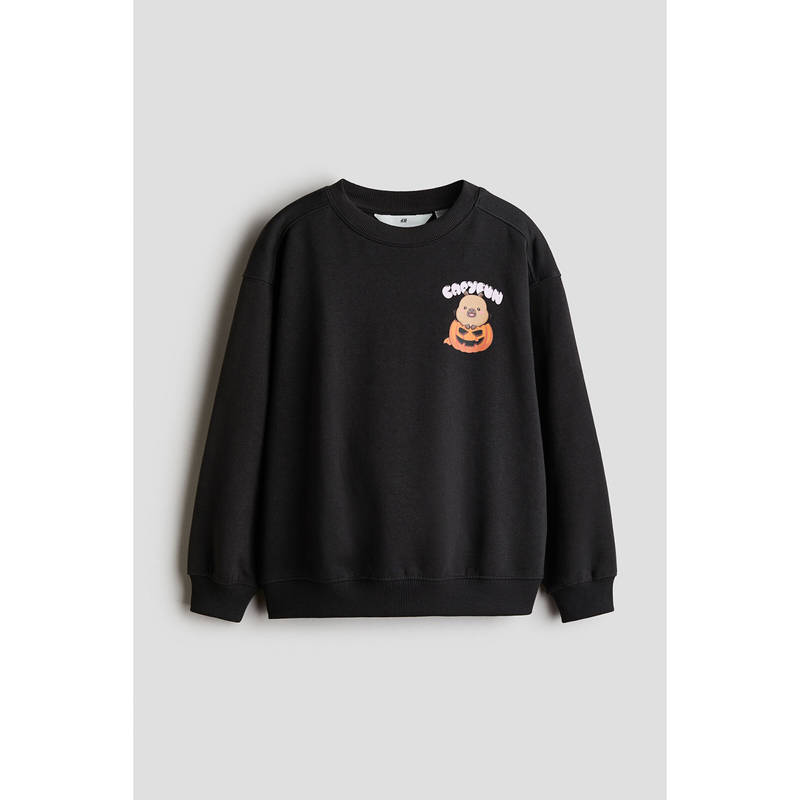 H&M Girls Black Printed brushed-inside sweatshirt (8-10 Years)