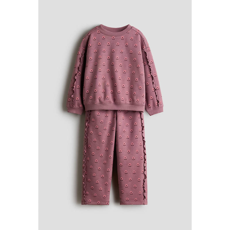 H&M Girls Pink 2-piece printed sweatshirt and Pant (1.5-2 Years)