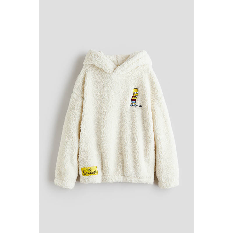 H&M Boys White Embroidery-motif teddy hoodie (14 Years)