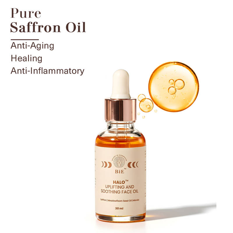 BiE Halo Saffron Face Oil - Brightens Skin,Targets Pigmentation & Wrinkles| Lightweight & Non-Greasy
