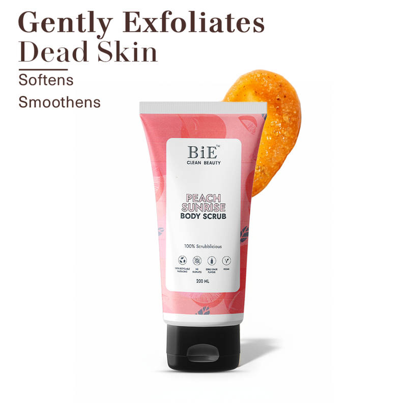 BiE Peach Sunrise Body Scrub - Gently Exfoliates, Removes Dead Skin & Brightens Mild Exfoliator