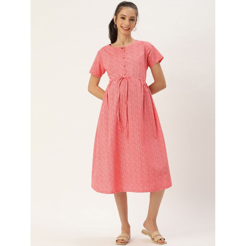 Nejo Feeding/Nursing Maternity Midi Dress - Pink (2XL)