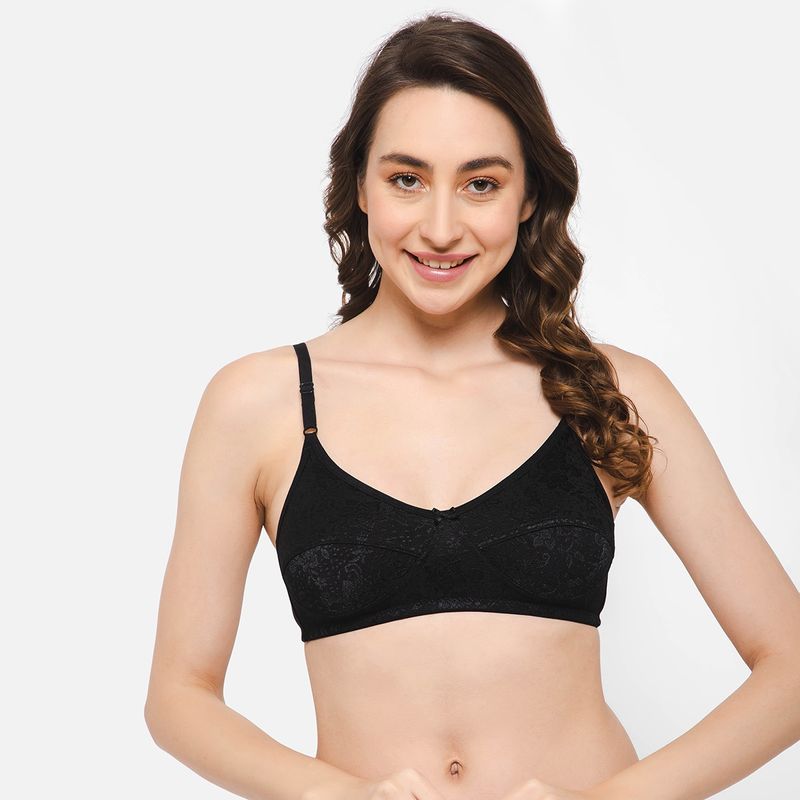 Clovia Lace Solid Non-Padded Full Cup Wire Free Everyday Bra - Black (38D)