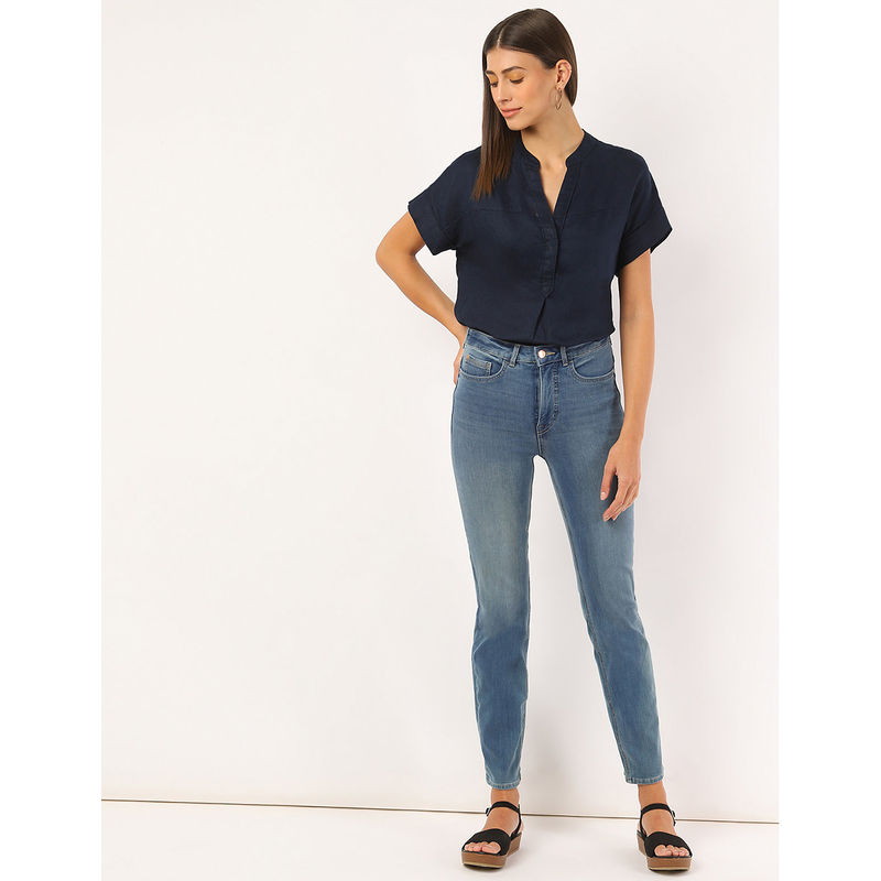 Marks & Spencer Cotton Mix Plain Straight Fit Blue Jeans: Buy Marks ...