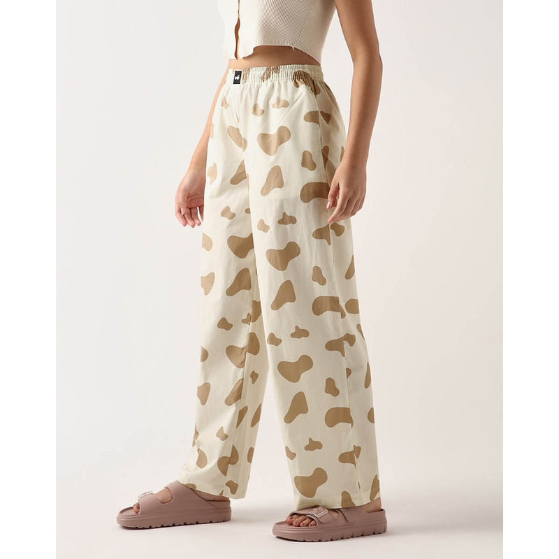 Bewakoof Womens Cream All Over Printed Wide Leg Pyjamas (L)