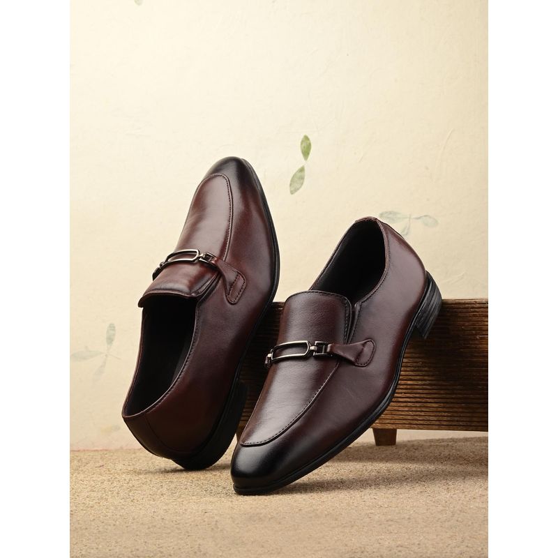 EGOSS Luxe Genuine Leather Formal Buckled Brown Loafers for Men (UK 9)