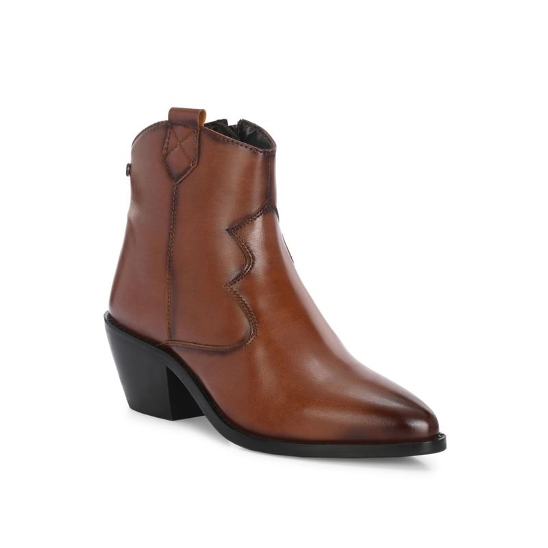 Delize Women Tan Mid Heel Western Casual Boots (UK 3)