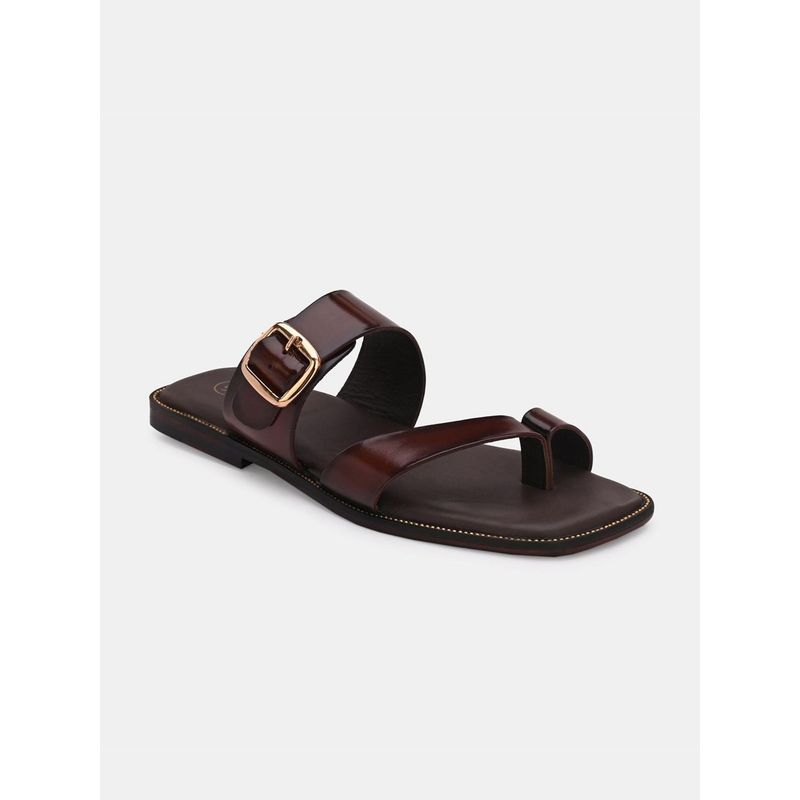 EGOSS Sevilla Genuine Leather Buckled Formal Brown Sandals for Men (UK 10)