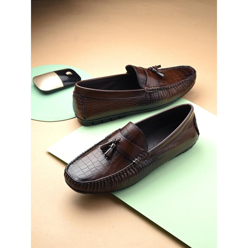 EGOSS Comfort Genuine Leather Formal Brown Moccasins for Men (UK 7)