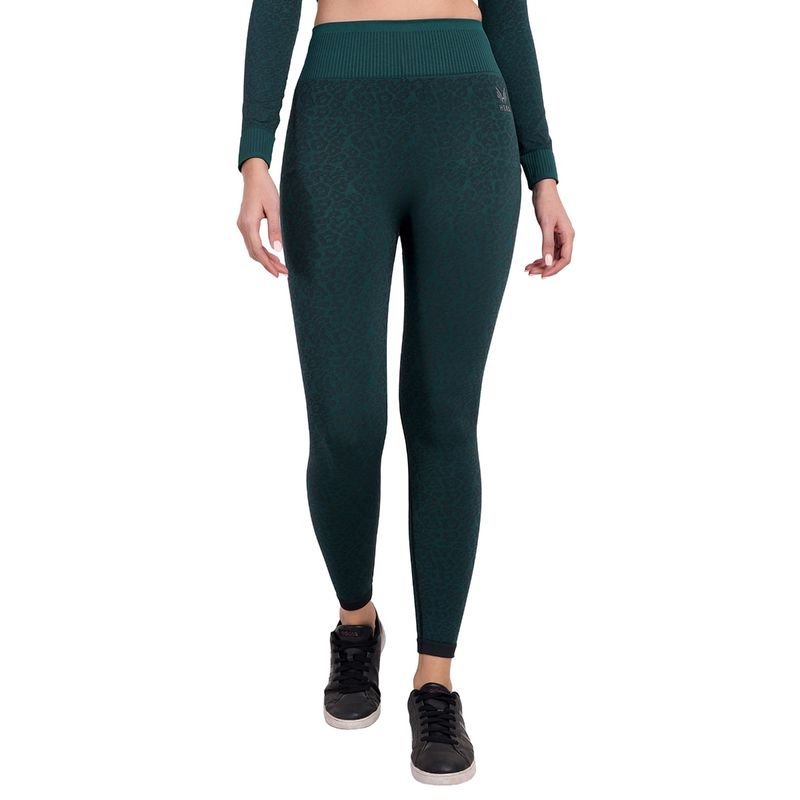 Heka Breathable Comfort Leopard -Camo Structured Seamless Green Yoga and Running Tights (XL)