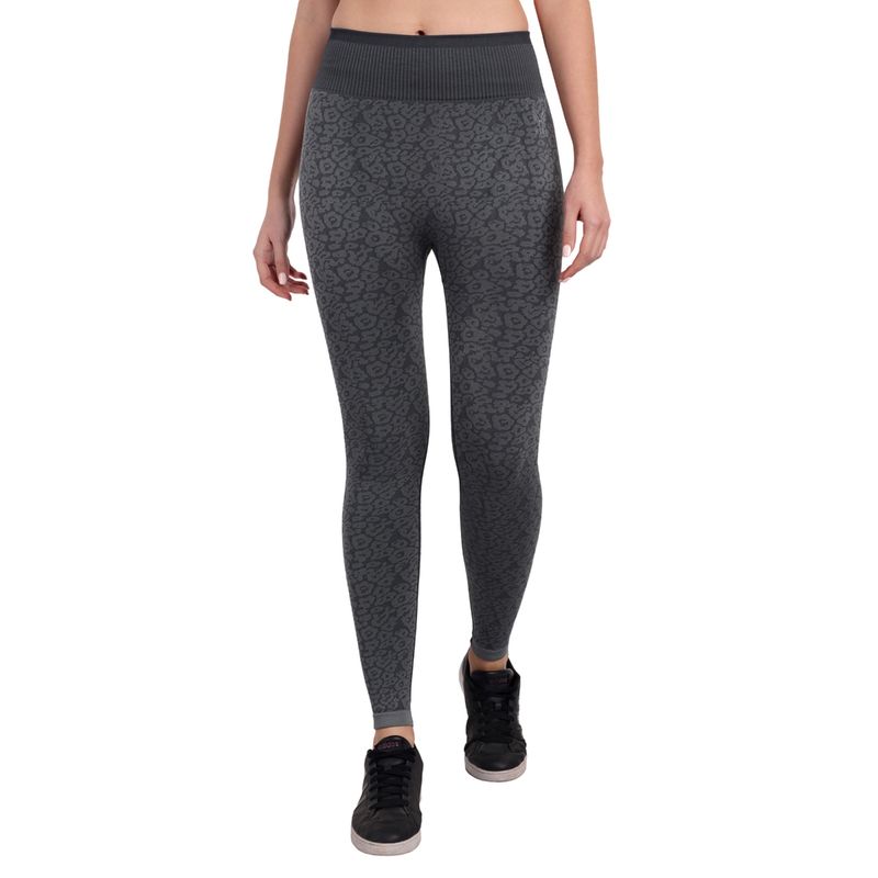 Heka Breathable Comfort Leopard -Camo Structured Seamless Grey Yoga and Running Tights (M)