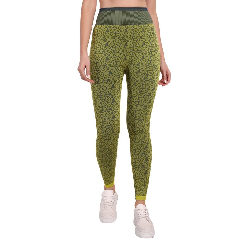 Heka Breathable Comfort Leopard -Camo Structured Seamless Teal Yoga and Running Tights (S)