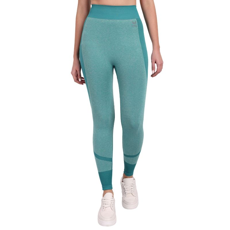 Heka Breathable and Fulgar Nylon Knitted Ever-Lux Melange Seamless Comfort-Fit Teal Tights (S)