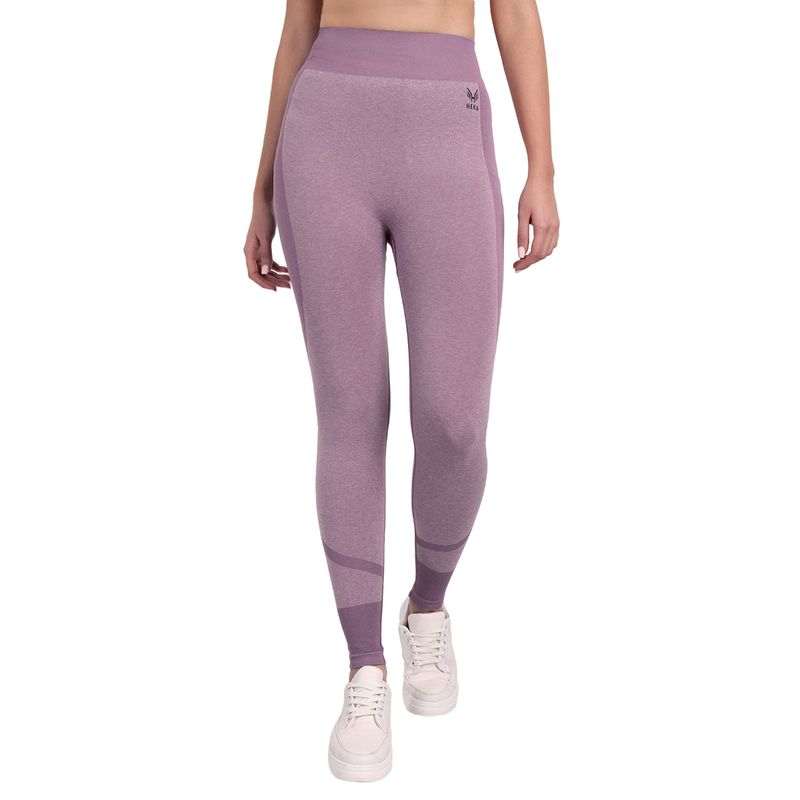 Heka Breathable and Fulgar Nylon Knitted Ever-Lux Melange Seamless Comfort-Fit Purple Tights (S)