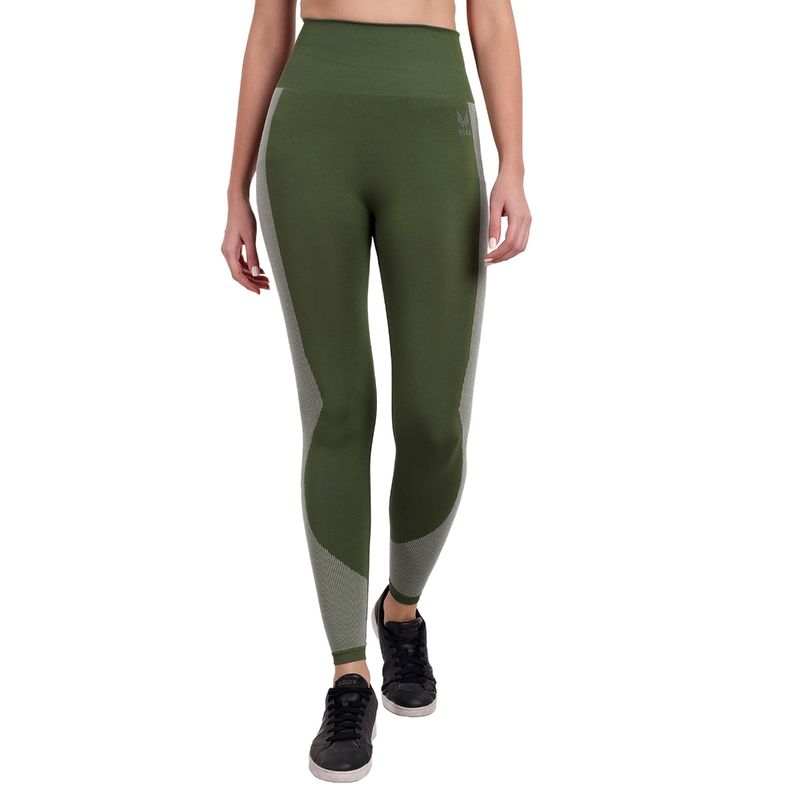 Heka Breathable, Dry-Fit and Seamless Knitted Olive and White Training Sense Beeline tights (S)