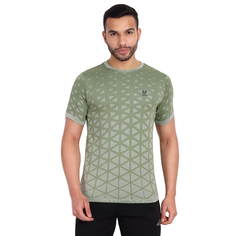 Heka Breathable, Dry-Fit and Seamless Ultralight Comfort-fit Active Causal Olive Men's T-shirt (S)