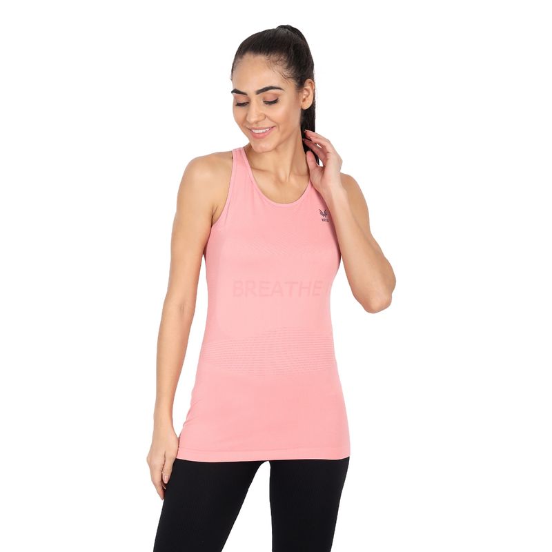 Heka Breathable and Functional Nylon Knitted Seamless Pink Active Running and Workout Tank Top (S)