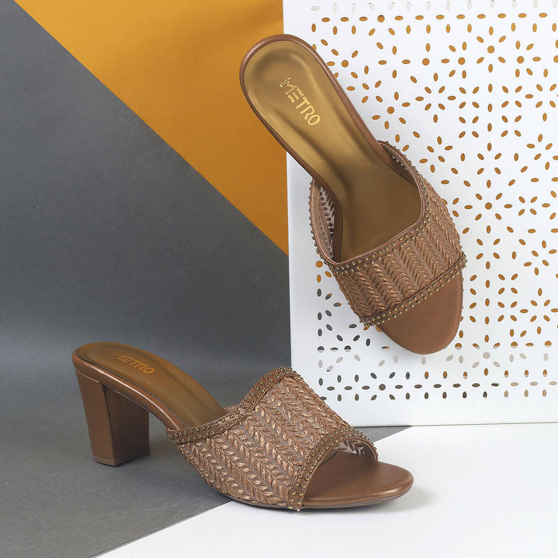 Metro Women Gold Sandal Heels (EURO 36)