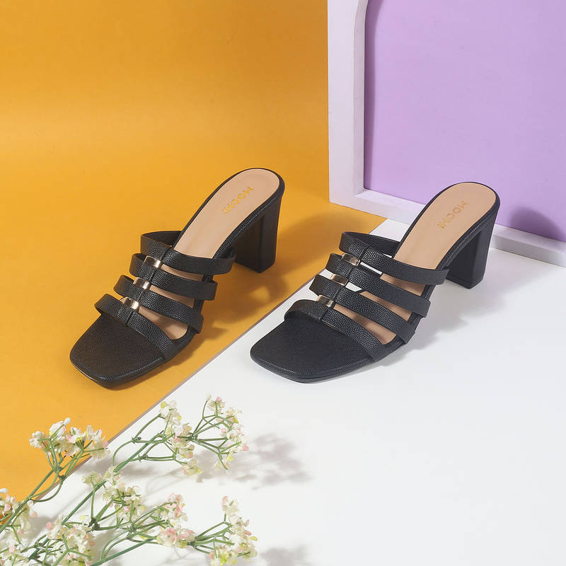 Mochi Women Black Sandal Heels (EURO 36)