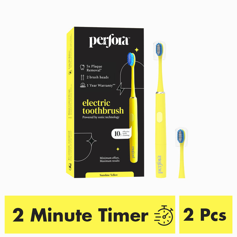 Perfora Smart Electric Toothbrush 2 Brush Heads Sunshine Yellow