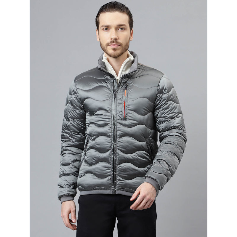 WOODLAND Mens Solid Full Sleeves Grey Jacket (XL)