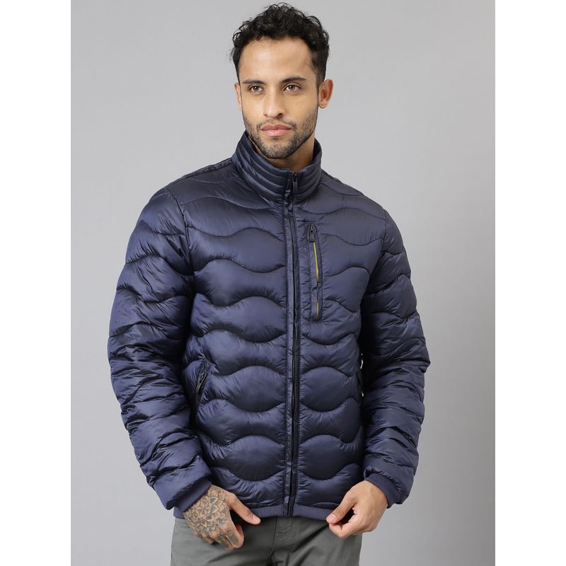 WOODLAND Mens Solid Full Sleeves Navy Blue Jacket (S)