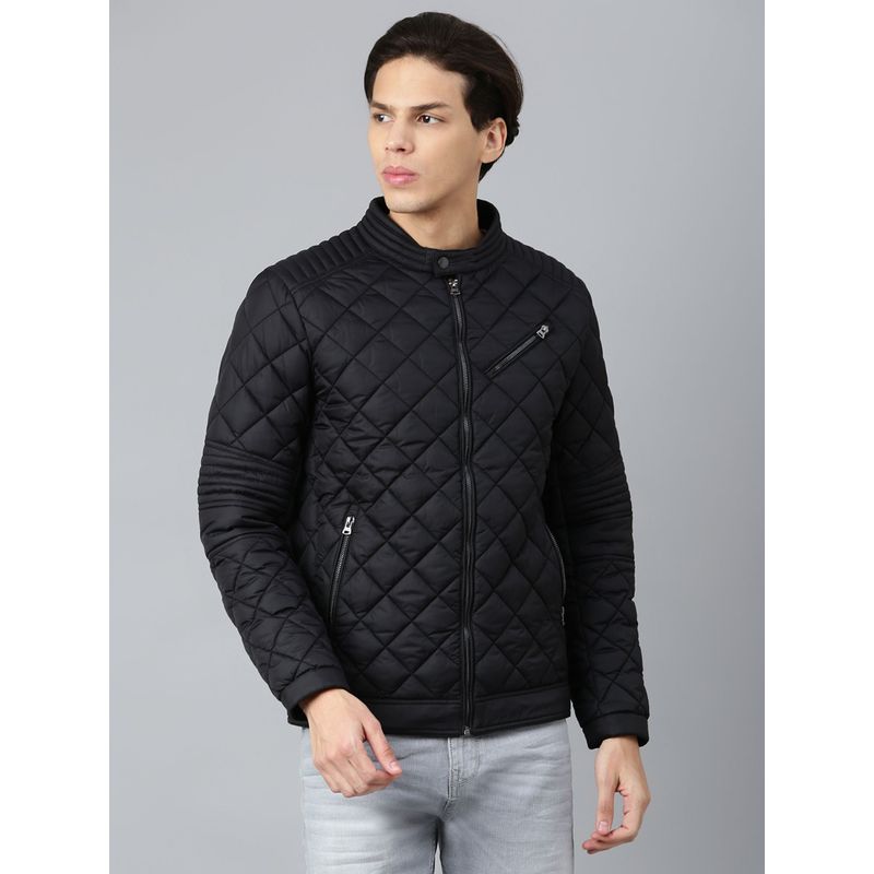 WOODLAND Mens Solid Full Sleeves Black Jacket (2XL)