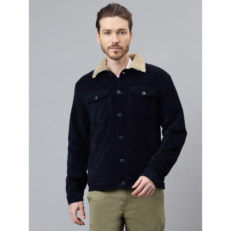WOODLAND Mens Solid Full Sleeves Blue Jacket (XL)
