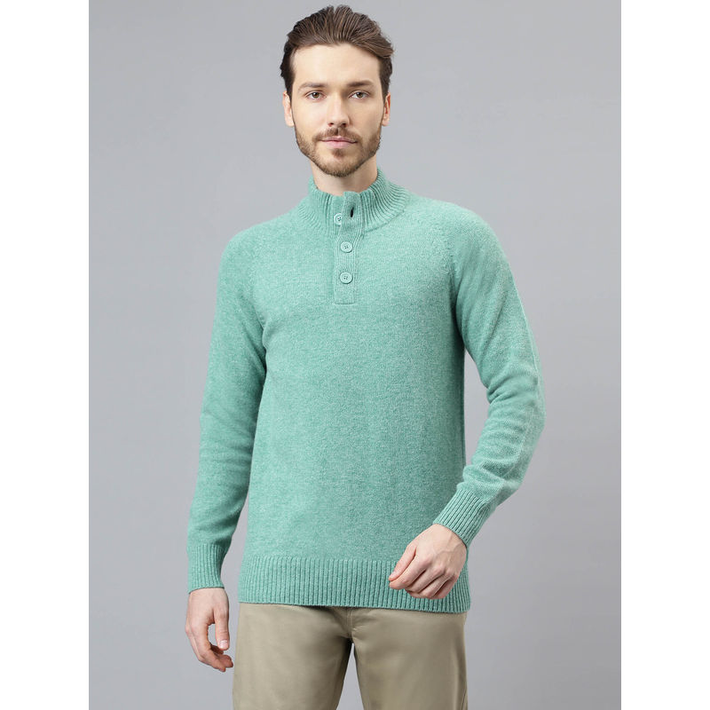 WOODLAND Mens Solid Full Sleeves Green Sweater (2XL)