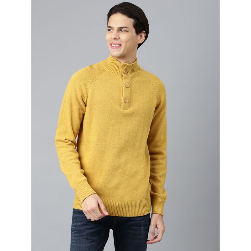 WOODLAND Mens Solid Full Sleeves Yellow Sweater (2XL)