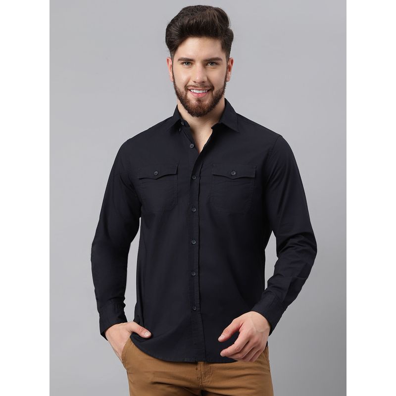 WOODLAND Mens Solid Full Sleeves Navy Blue Casual Shirt (S)