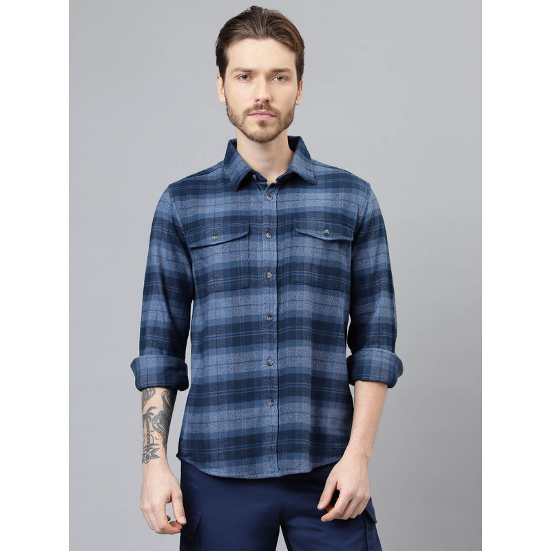 WOODLAND Mens Checks Full Sleeves Blue Casual Shirt (2XL)