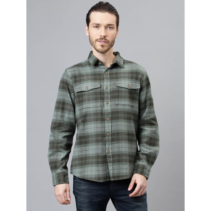 WOODLAND Mens Checks Full Sleeves Green Casual Shirt (2XL)