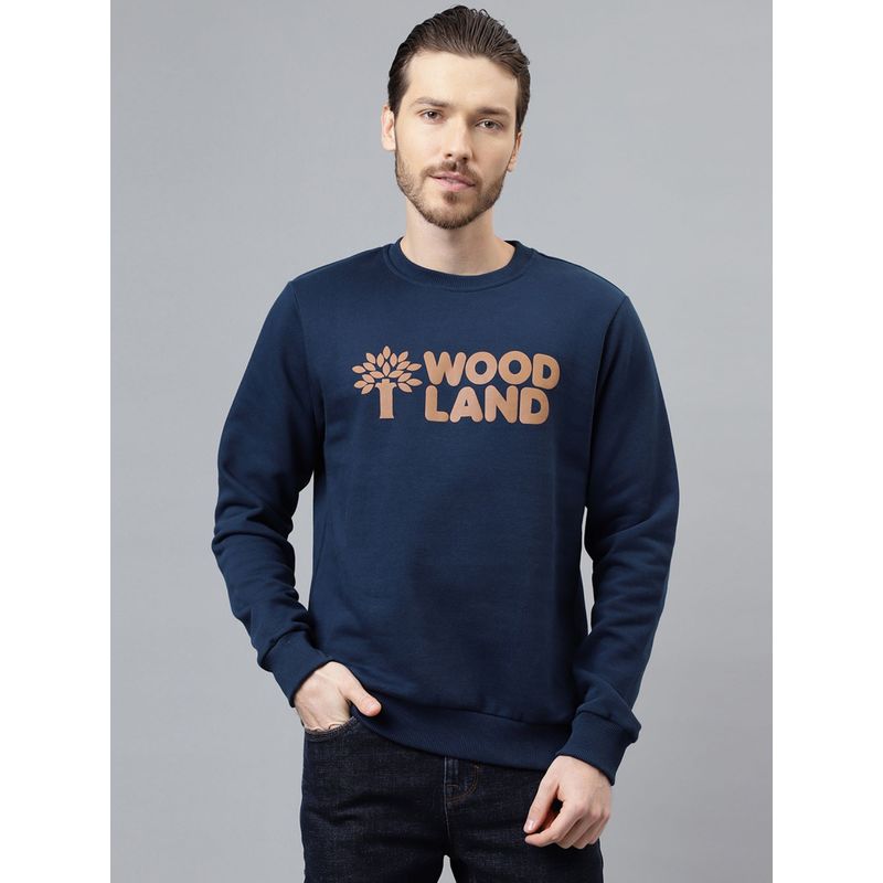 WOODLAND Mens Typography Full Sleeves Blue Sweatshirt (2XL)