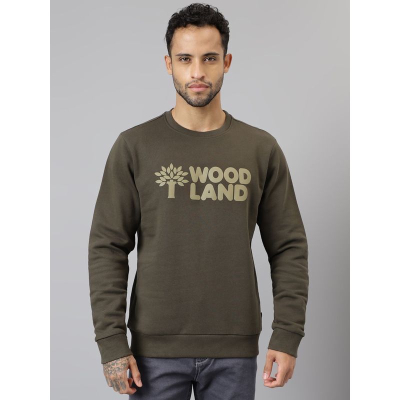 WOODLAND Mens Typography Full Sleeves Green Sweatshirt (XL)