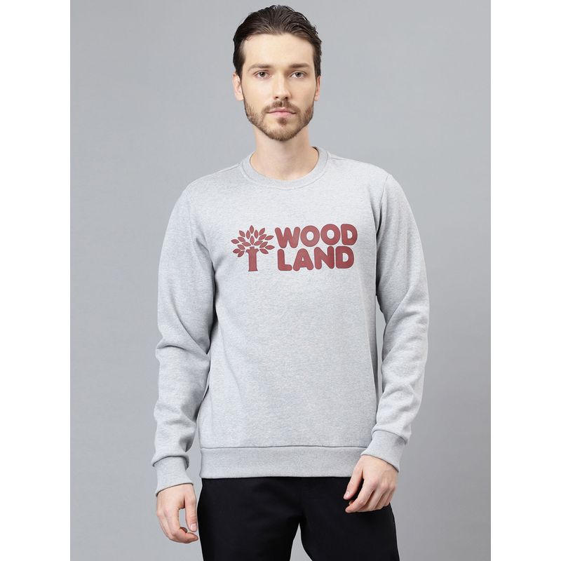 WOODLAND Mens Typography Full Sleeves Grey Sweatshirt (L)