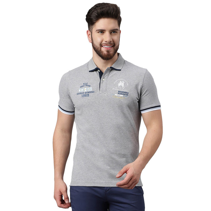 WOODLAND Mens Embroidered Half Sleeves Grey Polo T-Shirt (M)