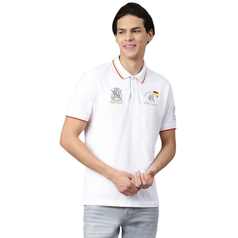 WOODLAND Mens Embroidered Half Sleeves White Polo T-Shirt (S)
