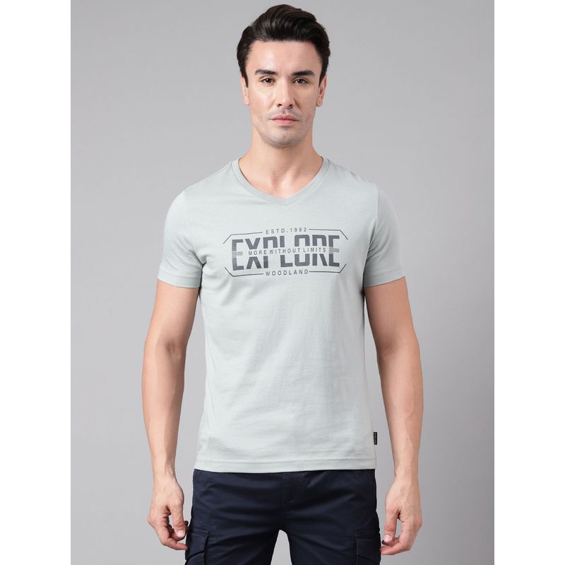 WOODLAND Mens Printed Half Sleeves Grey T-Shirt (XL)