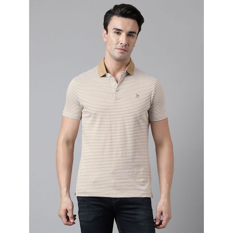 WOODLAND Mens Stripes Half Sleeves Brown Polo T-Shirt (S)