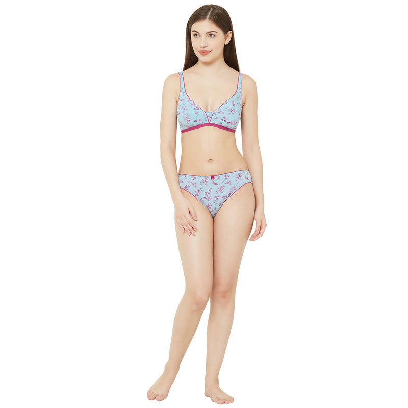 Buy Juliet Mold Non Padded Non Wired 1814 Printed Cotton Lycra Bra & Panty  Set - Purple Online