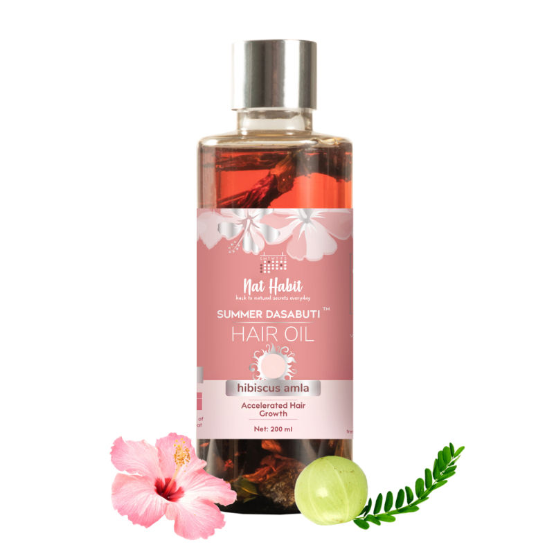 Nat Habit Hibiscus Amla Hair Growth & Thickening Summer Ayurvedic Oil with Rosemary Coconut Castor