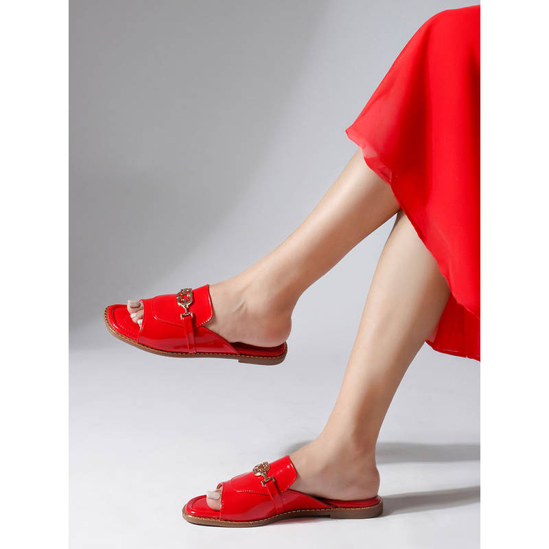 ELLE Red Women's Stylish Slip-On Flats with Embellishment (EURO 40)