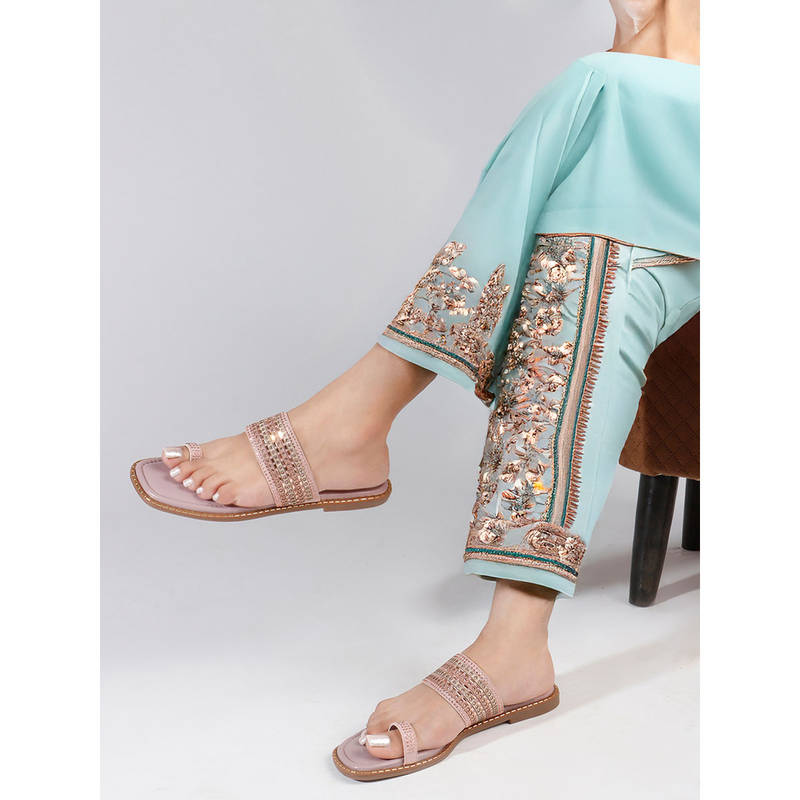 ELLE Lavender Women's Embellished Toe-Ring Flats (EURO 36)