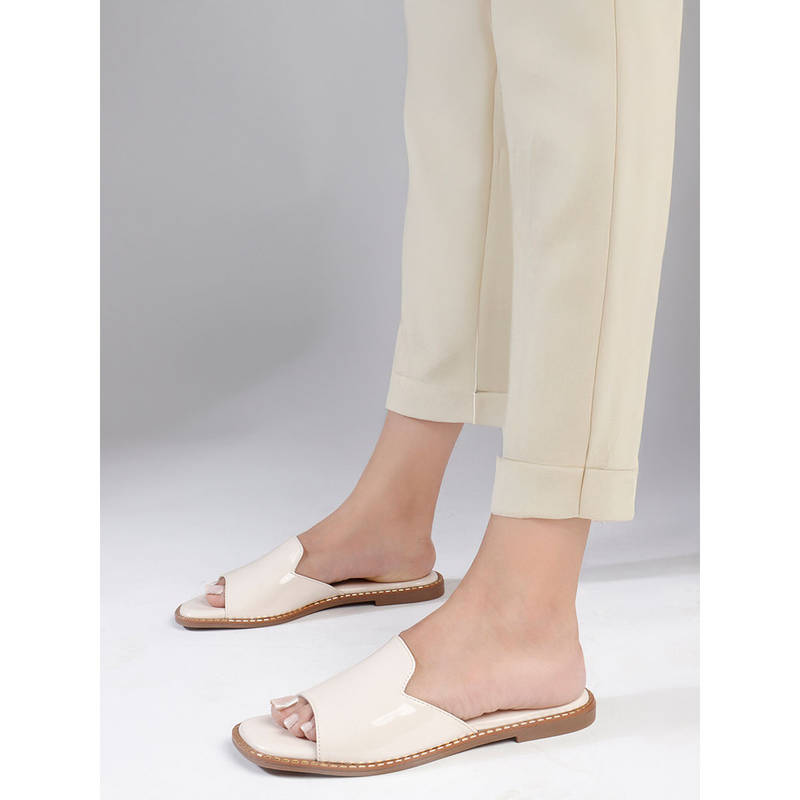 ELLE Cream Women's Chic Glossy Slip-On Flats (EURO 36)