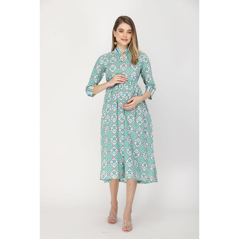 Zelena Green Floral Printed Maternity Dress (L)