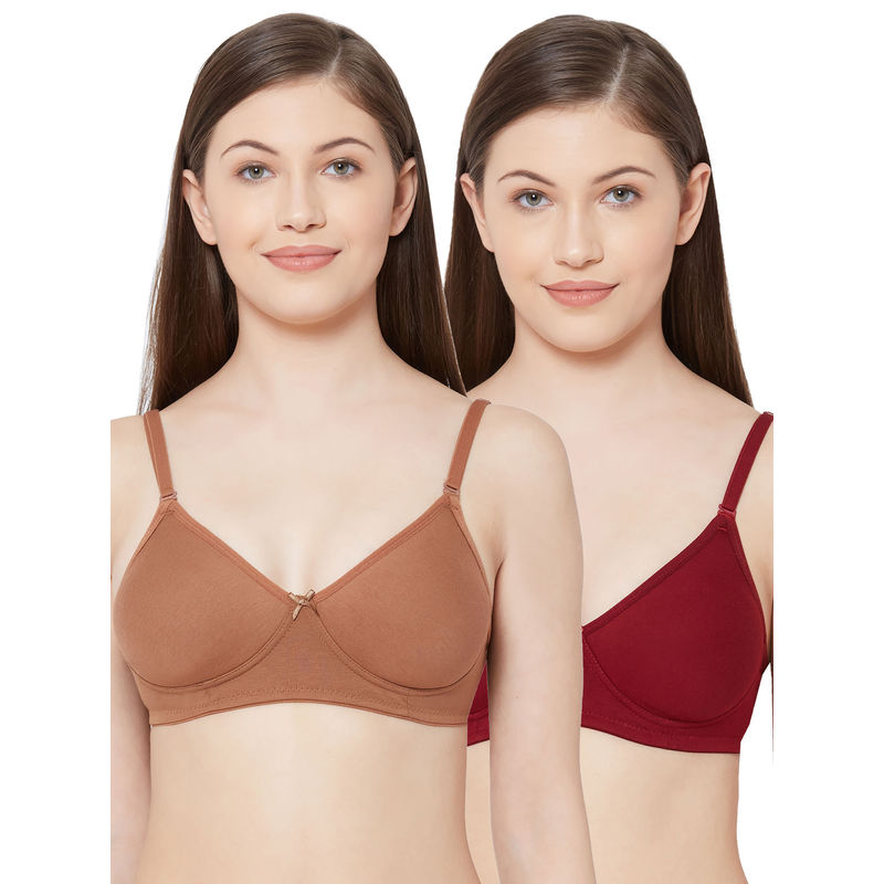 Juliet Womens Soft Padded Non Wired Bra Combo 1030 Coffee Brown Maroon (36B)