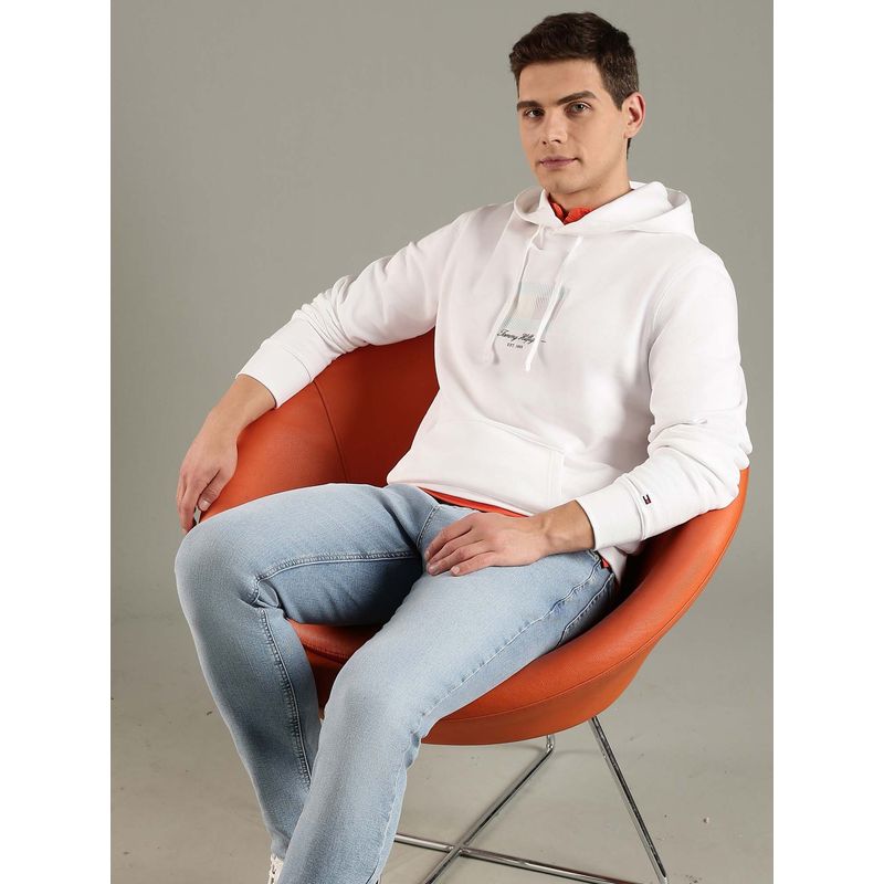 Tommy Hilfiger Men White Solid Hoodies (XS)
