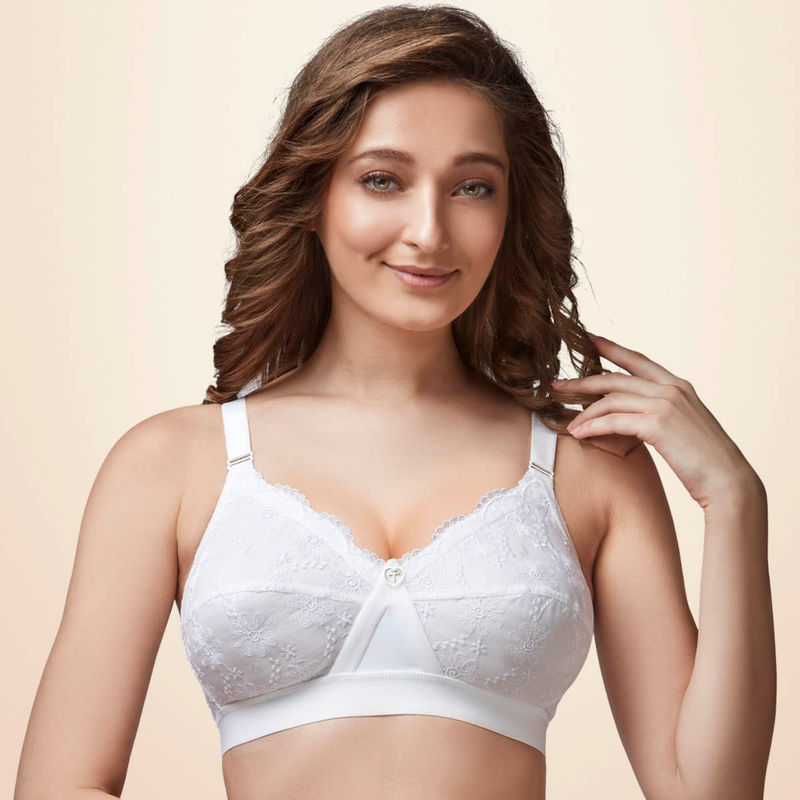Trylo Cathrina Women Cotton Non-wired Soft Full Cup Bra - White (32D)