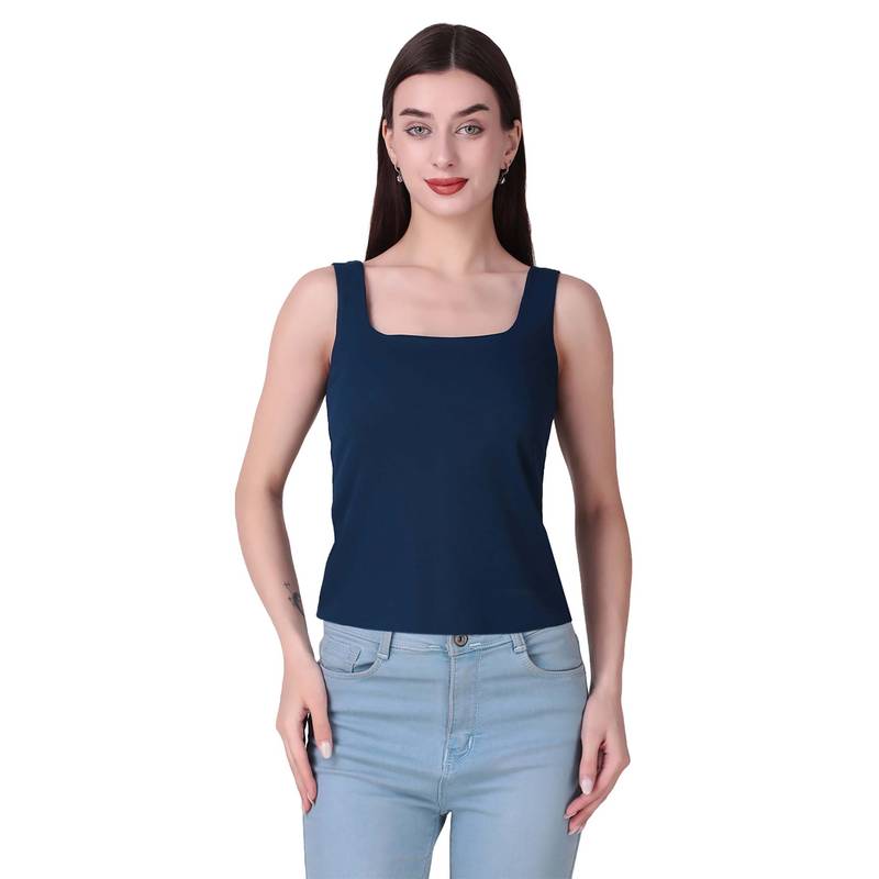 CareDone Women's Lycra Removable Padded Blue Camisoles (L)